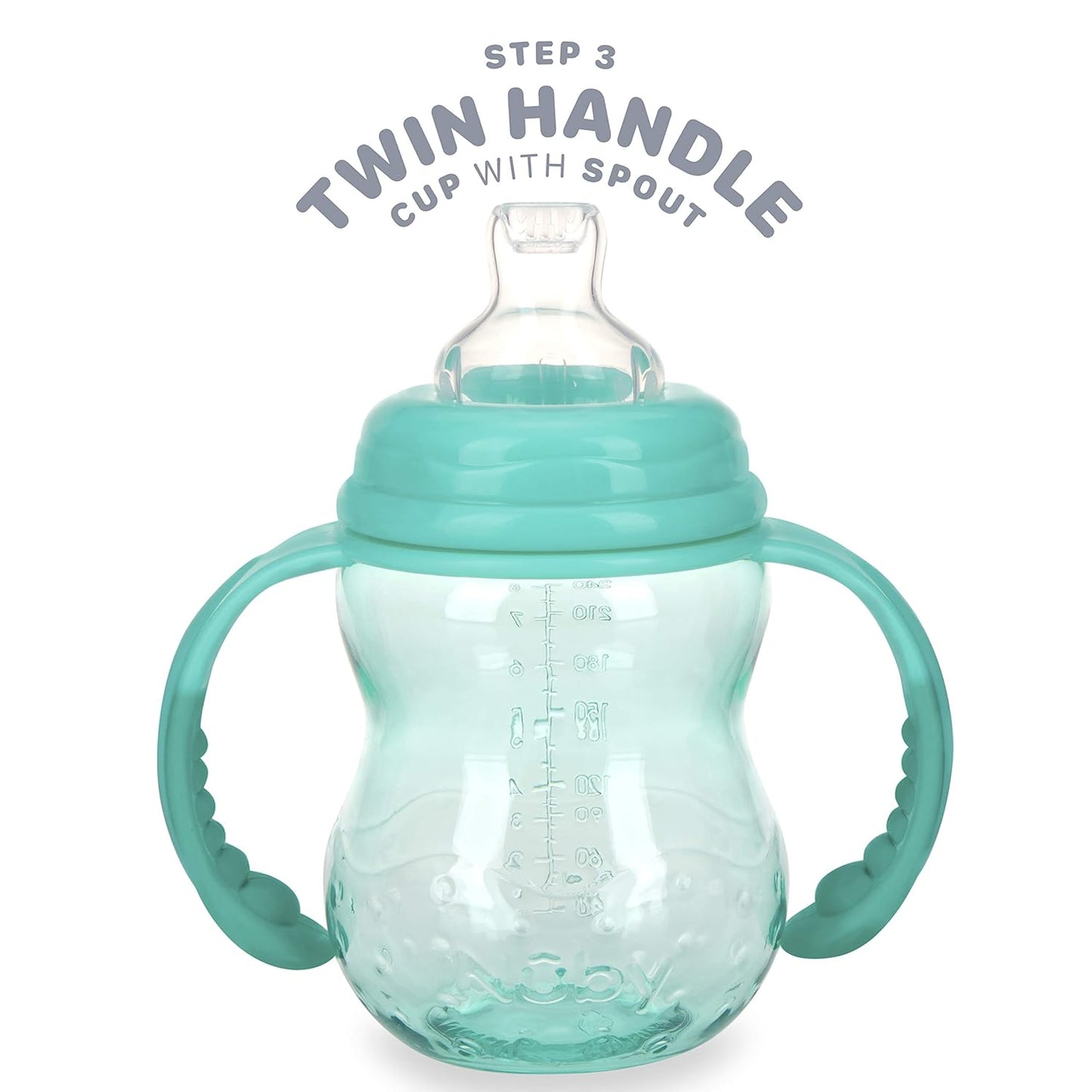 Nuby 3 in 1 Baby Bottle to Training Sippy Cup - 8 Oz Toddler Cups Spill Proof with Soft Spout, Nipple & Removable Grip Handles - Dishwasher Safe - Blue