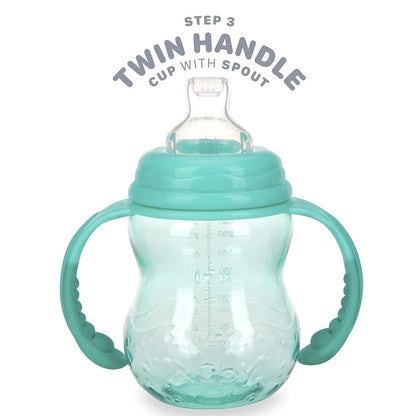 Nuby 3 in 1 Baby Bottle to Training Sippy Cup - 8 Oz Toddler Cups Spill Proof with Soft Spout, Nipple & Removable Grip Handles - Dishwasher Safe - Blue