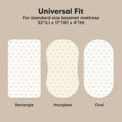 2-Pack Organic Bassinet Sheets for Girls, Boys - 100% Cotton Bassinet Mattress Sheets Compatible with Halo Bassinest Swivel Sleeper, Graco, Baby Delight, Chicco, Unisex Fitted Bassinet Sheets (Elly)