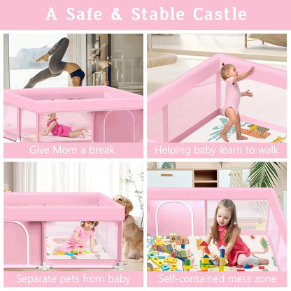 Baby Playpen with Mat, 50x50 Inch Playpen with Mat Waterproof for Babies and Toddlers Play Pen Playards Safety Gate Fence Active Center Indoor