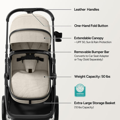 Mompush Baby Stroller, Convertible 2-in-1 with Bassinet Option, Infant Car Seat Compatible, Includes Adapter - Sturdy Full-Size Infant Stroller for Family Adventures