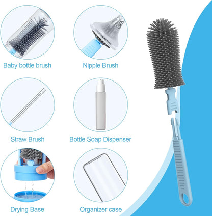 WHNLTravel Baby Bottle Brush Set with Bottle Cleaner Brush Set and Drying Rack,Gift for Newborn Mothers, Suitable for Travel and Home(Yellow)