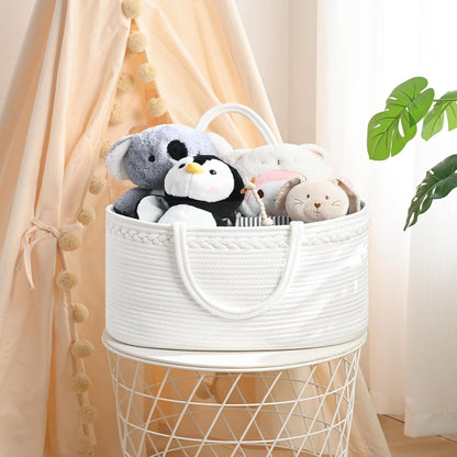 19L Baby Diaper Caddy Organizer, 16.8"x9.8"x9" Cotton Rope Diaper Basket, Changing Table Storage Caddy With Removable Divider, Baby Basket for Nursery, Car, Diapers, Baby Shower Gifts for Newborn