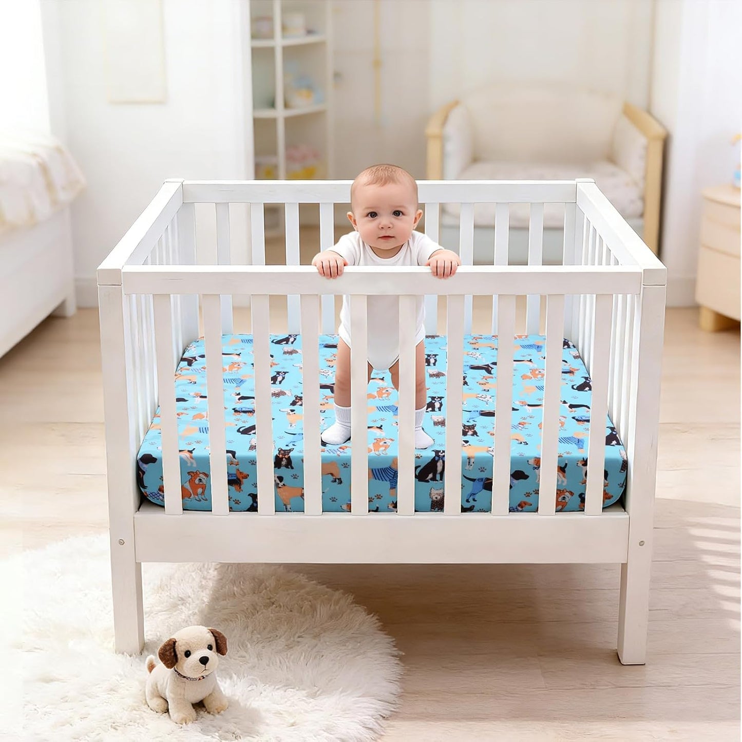 Cloele Square Playard Fitted Sheet 36x36, Ultra Soft Polyester Playpen Sheet for Baby & Pet, Dogs Pattern Pack and Play Crib Sheets, Portable Playard Mattress Cover