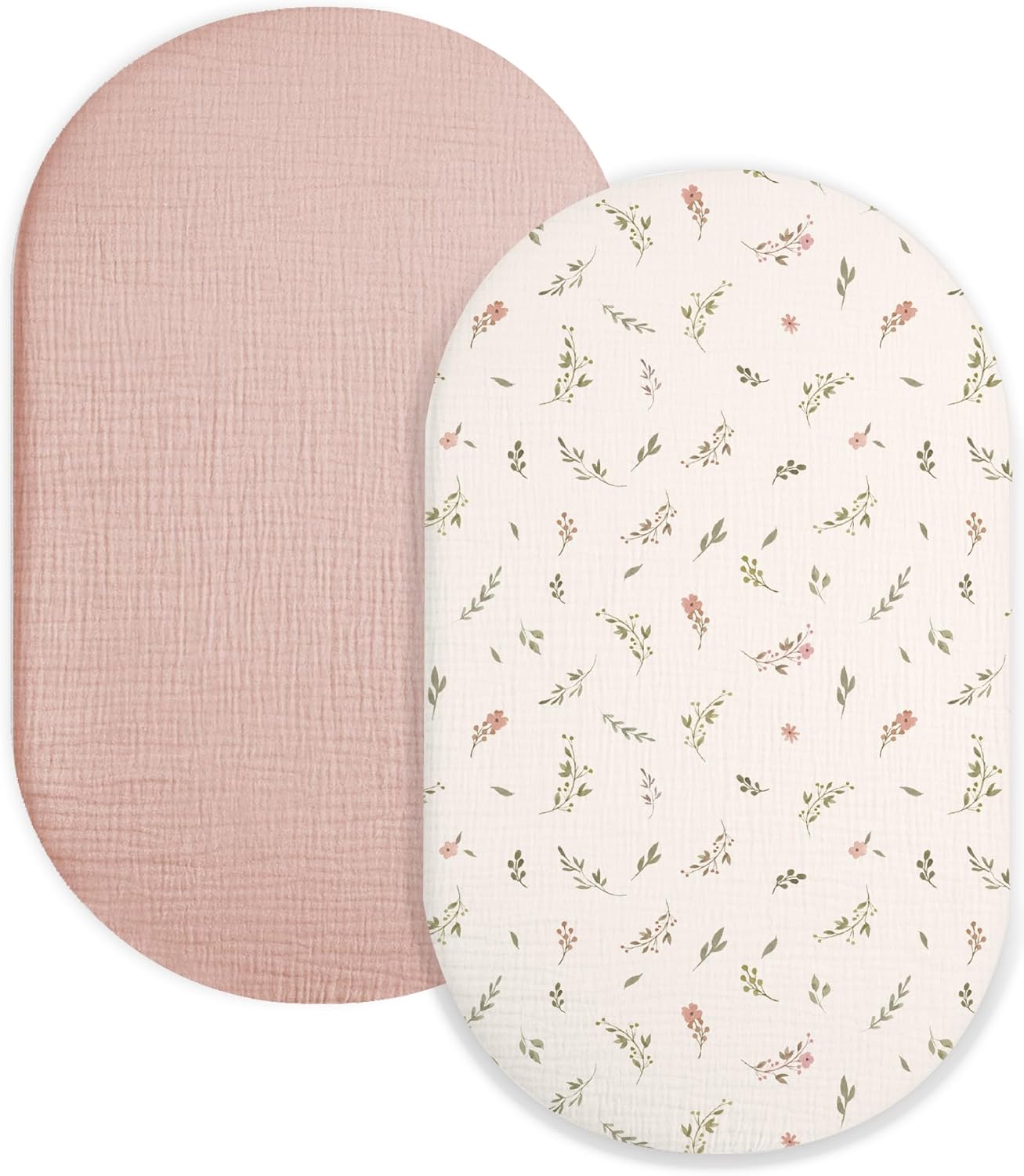 Muslin Bedside Bassinet Sheets 2 Pack, 33x20 Fitted Ultra Soft & Breathable Bedside Sleeper Sheets, Ideal for Baby Girl and Boy, Perfect for Newborns (Hopping Bunnies & Beige)
