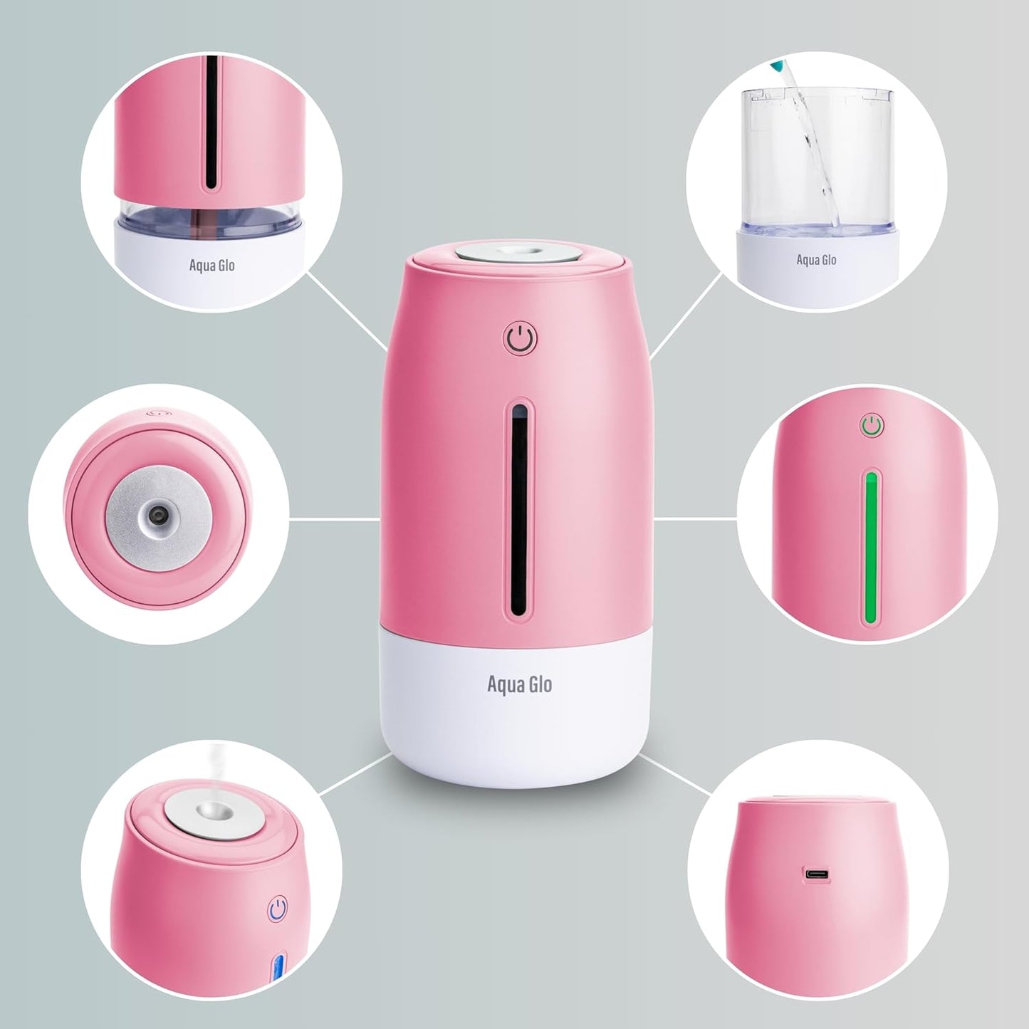 Aqua Glo Personal, Portable Humidifiers for Bedroom – Ultrasonic Cool Mist Humidifier with Built In Rechargeable Battery. Air Humidifier for Baby, Plants, Home, Office, Travel. Lavender