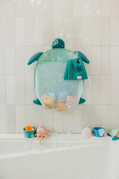 Oceana Bath Toy Organizer with Suction Cups by Copper Pearl: Extra-Large Mesh Bath Toy Holder for Bathtub, Quick-Dry Bath Toy Storage Net, Convenient Bath Toy Net for Tub - Wade