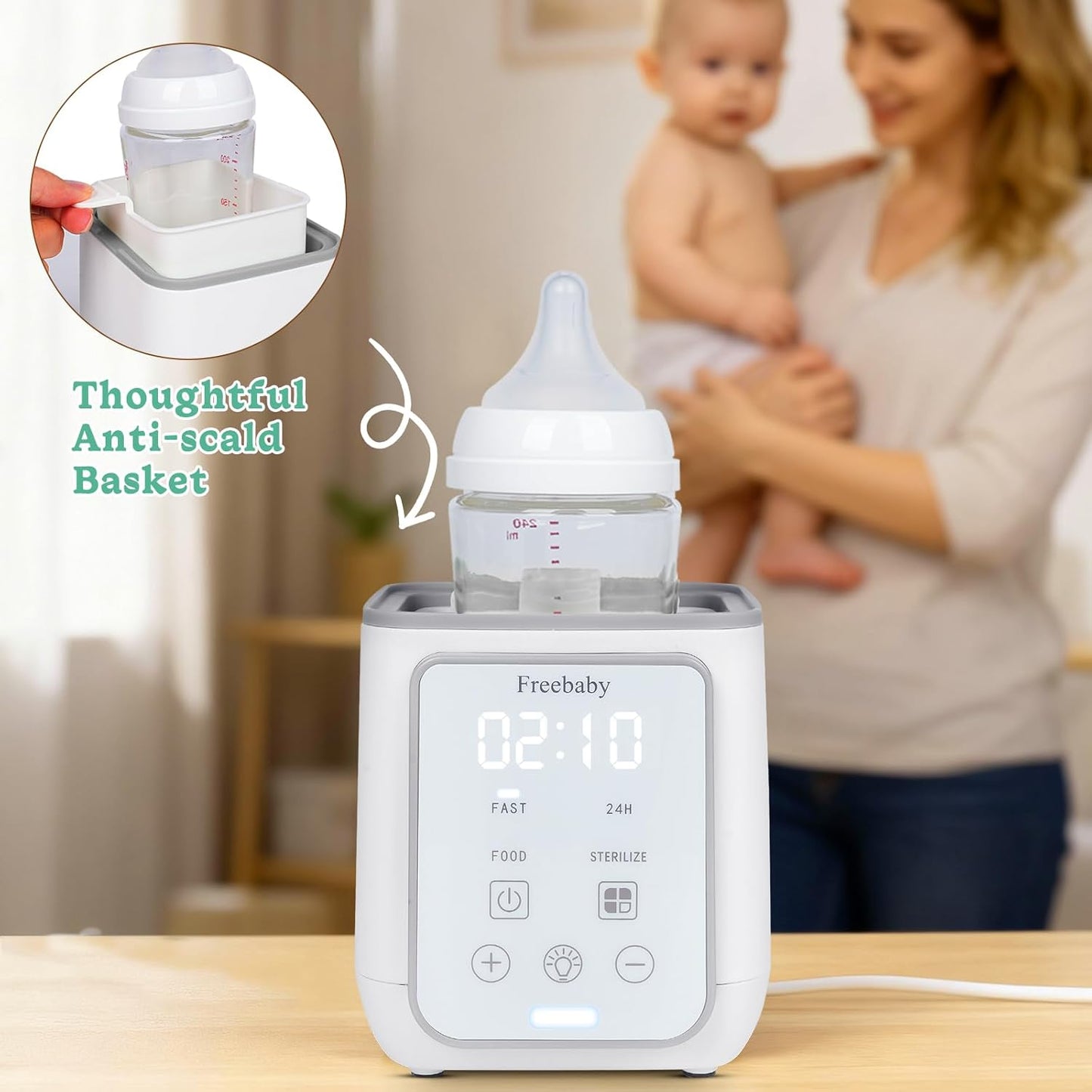 Freebaby Bottle Warmer,Fast Baby Bottle Warmer for Breast Milk & Formula, Accurate Temperature Control,Milk Warmer for All Bottles, Easy to use,24H Keep, Thawing, Sterilizing & Food Heating（Gray）