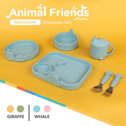 Nuby Animal Friend Silicone Round Bowl - Toddler Bowl - 6+ Months - Pink Whale Bowl