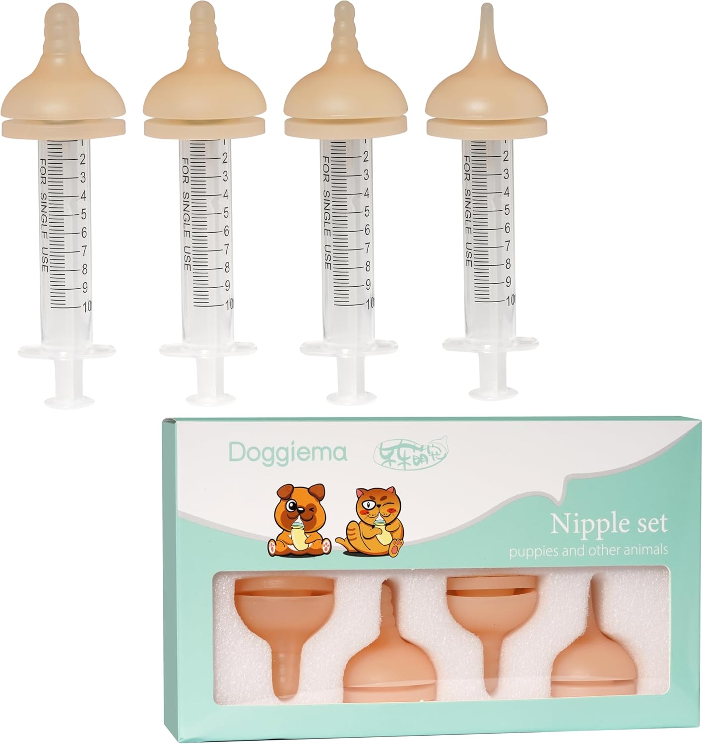 Doggiema Puppy Bottles,Silicone Feeding Nipple and Syringes for All Breed of Puppies and Other Animals Dongdong pet
