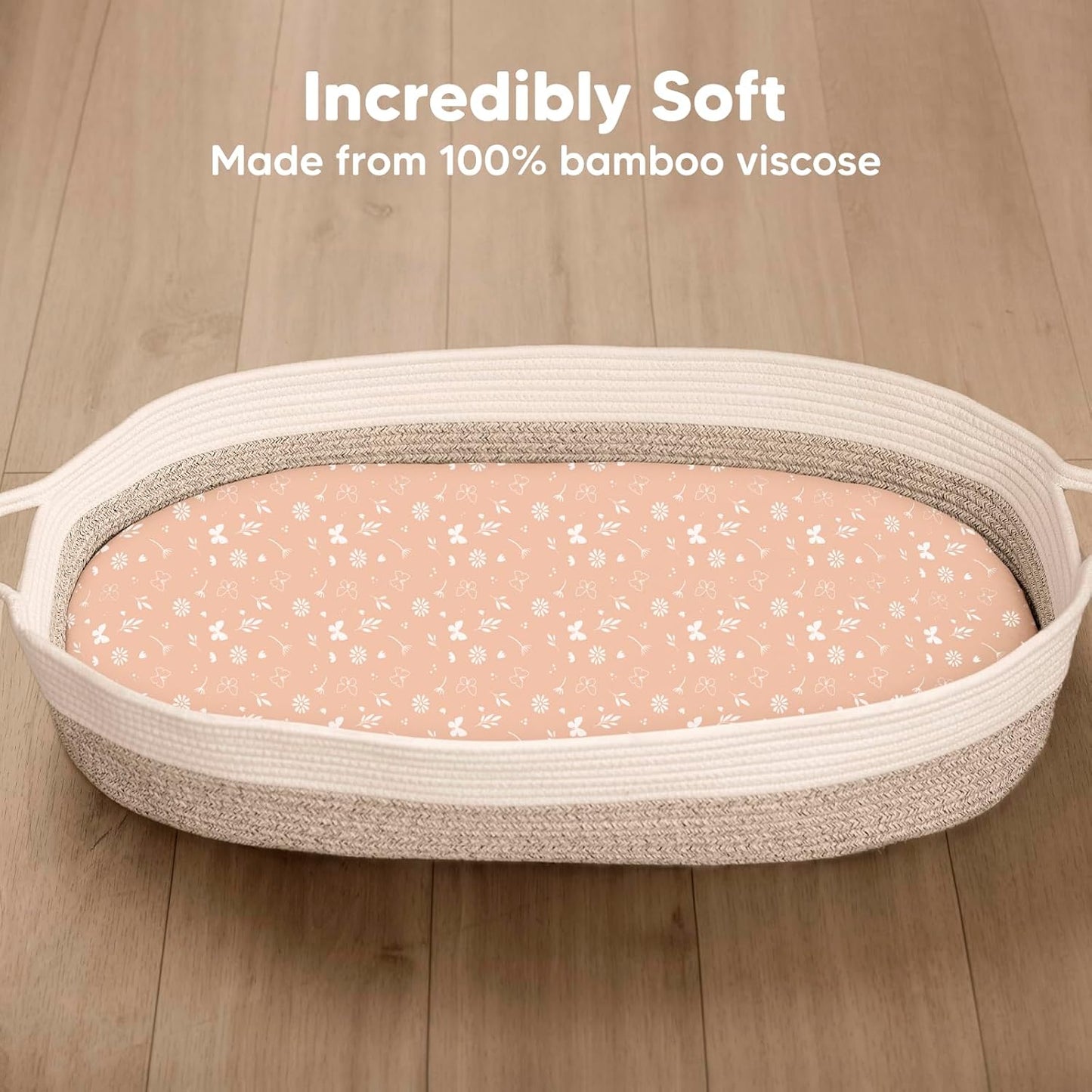 2-Pack Baby Bassinet Sheets Girl, Boy - 33x17 Viscose Derived from Bamboo Bedside Mattress Fitted Bassinet Sheets, Compatible with Halo Bassinest Swivel Sleeper, Baby Delight, Graco (Pecan)