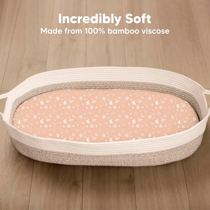 2-Pack Baby Bassinet Sheets Girl, Boy - 33x17 Viscose Derived from Bamboo Bedside Mattress Fitted Bassinet Sheets, Compatible with Halo Bassinest Swivel Sleeper, Baby Delight, Graco (Pecan)