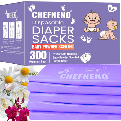 Baby Disposable Diaper Sacks (500 ct.) Fresh Baby Powder Scented Bulk Easy-Tie Diaper Sacks Nursery Trash Bags Dog Poop Bags Cat Litter Waste Bags Sanitary Pads Disposal Bags (500 Bags, Blue)