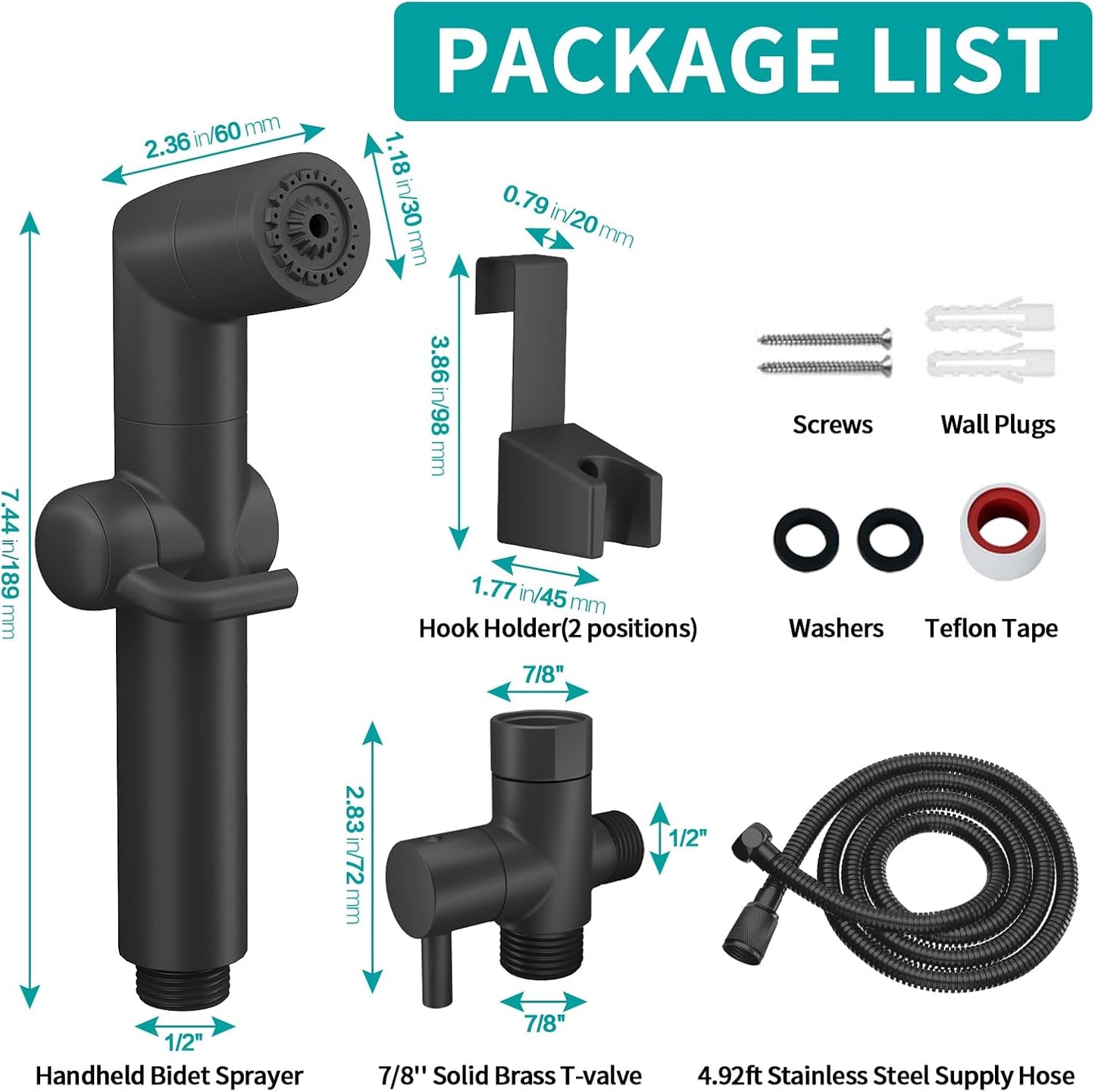 MIAOHUI Muslim Shower, Handheld Bidet Sprayer for Toilet, Cloth Diaper Sprayer, Health Faucet, Bum Gun with Hose and Holder, Wall or Tank Mount(Chrome)