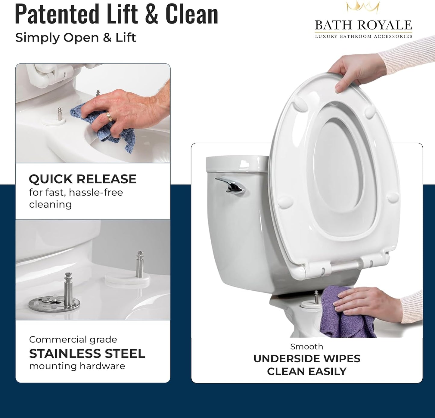 BATH ROYALE Potty Training Seat - Soft Close, Kingsport BR721-00, Elongated White, Adult & Child Combo
