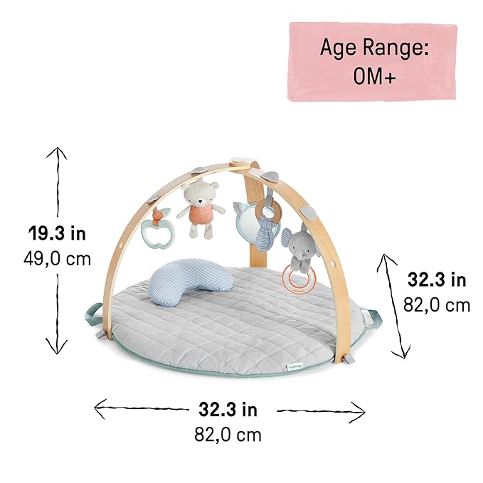 Ingenuity Cozy Spot Reversible Duvet Activity Gym & Play Mat with Wooden Toy bar - Loamy, Newborn and up