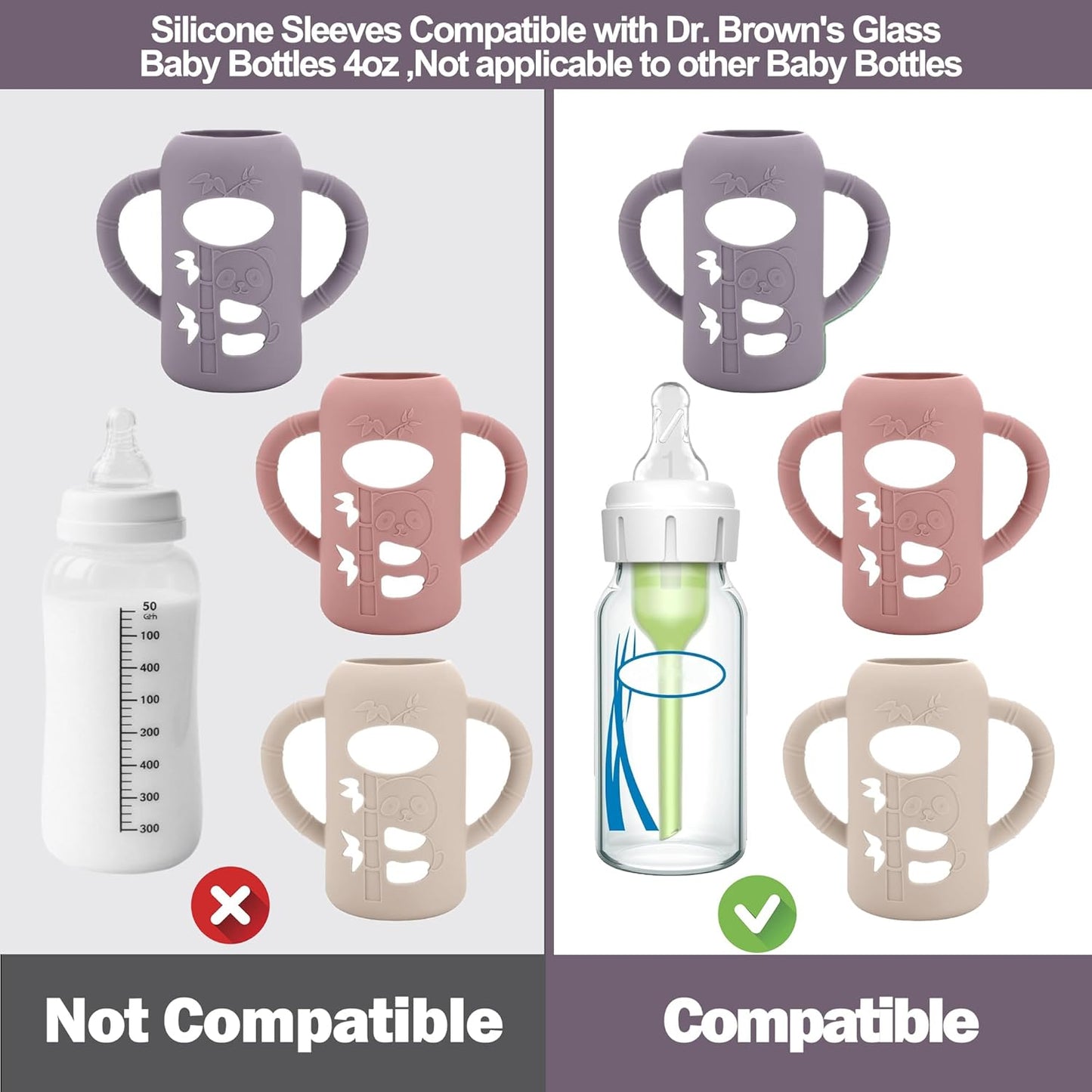 BUSOHA 3 Pack Silicone Sleeves for Dr Brown Glass Baby Bottles - Drop Protection Baby Bottle Sleeves,Compatible with Dr. Brown's Newborn Glass Bottles,with Silicone Handles,8 oz