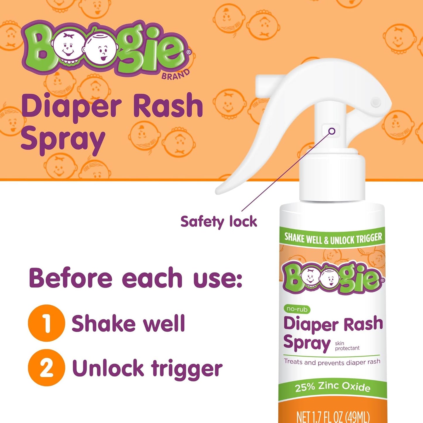 Boogie Diaper Rash Cream Spray for Baby, Travel Friendly No-Rub Touch Free Application for Sensitive Skin, Over 200 Sprays per Bottle, 1.7 oz (Pack of 1)