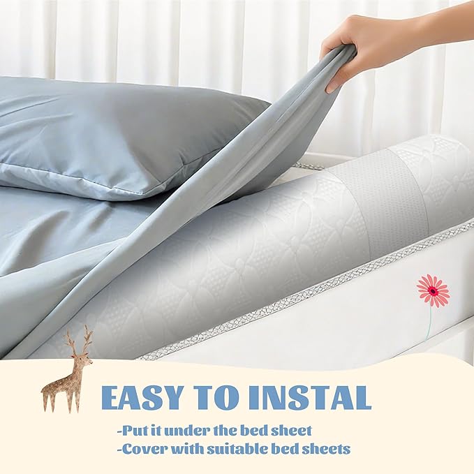 Asatdd Bed Rail for Toddlers with Adjustable Strap, Bed Guard Rail, Soft Memory Foam Toddler Bed Bumper for Twin, Full, Queen, King Beds with Washable Cover, 1 Pack