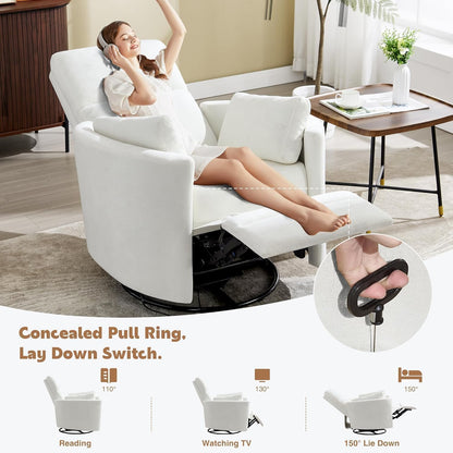 Power Recliner,Nursery Swivel Glider Rocking Chair with USB Port,Upholstered Adult Electric Recliner Rocking Chair with 2 Pillows for Living Room Bedroom (Beige Corduroy, Power-Driven)