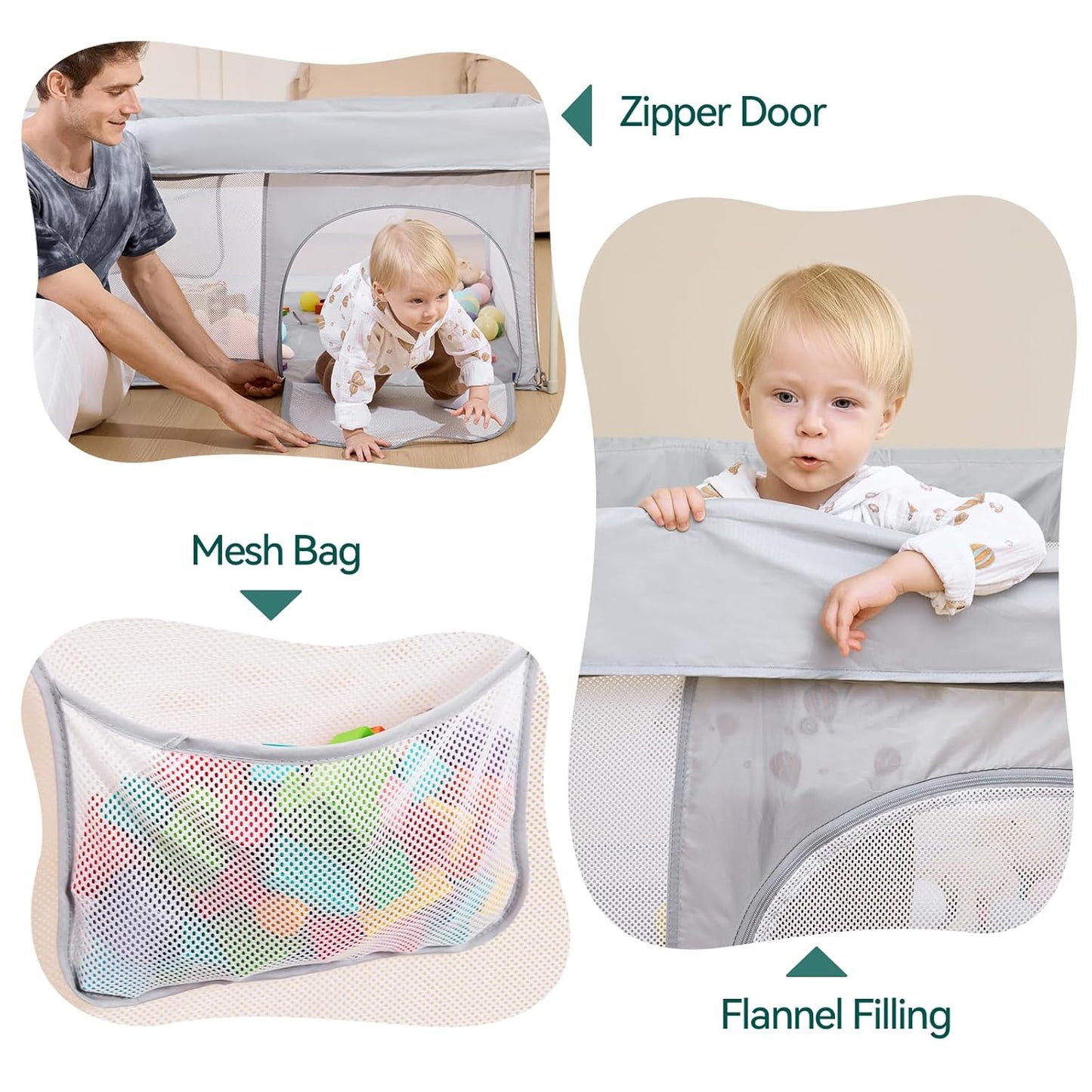 Babelio Foldable Baby Playpen 46" × 46", Portable Playard for Babies and Toddlers, Parents' Picks Awards Winner, No Assembly Required, Indoor & Outdoor Kids Safety Play Pen Area, Travel Fence, Grey