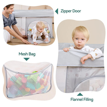 Babelio Foldable Baby Playpen 46" × 46", Portable Playard for Babies and Toddlers, Parents' Picks Awards Winner, No Assembly Required, Indoor & Outdoor Kids Safety Play Pen Area, Travel Fence, Grey