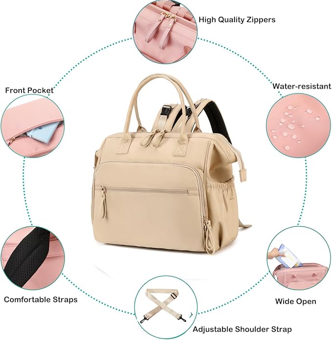 LORADI Large Diaper Bag Tote, 14 Pockets Stylish Baby Bag with Stroller Clips and 3 Insulated Pockets, Baby Shower Essentials
