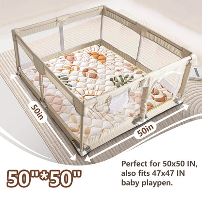 Baby Play Mat, 50x50 Playpen Mat with Super Soft Touch, Activity Mats with Upgraded Anti-Slip Bottom, Machine Washable Crawling Mats for Floor & Picnic (Animal Alphabets)