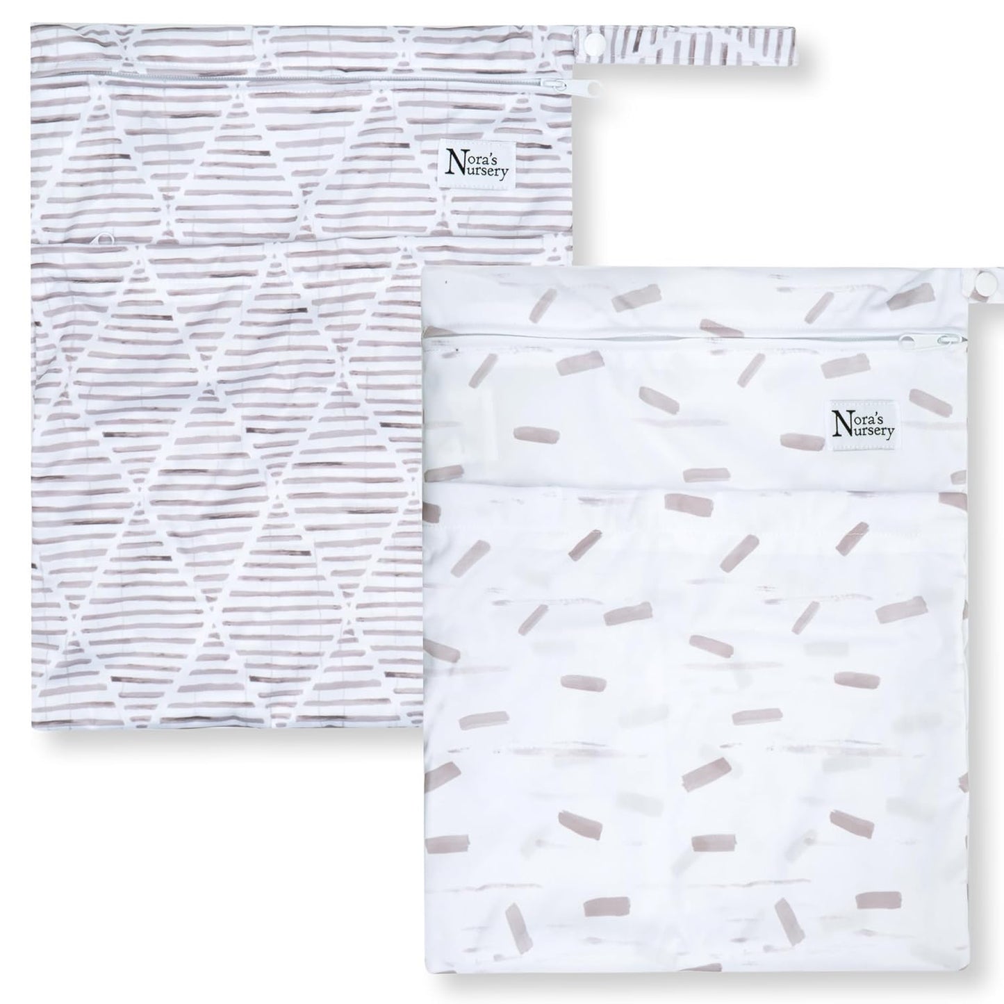 Nora's Nursery Reusable Wet Dry Bag for Cloth Diapers, Washable Pod with Large Zipper Opening, 2-Pack Waterproof Diaper Pods with Detachable Snap, Wet Bags for Cloth Diapers