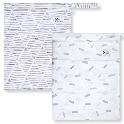 Nora's Nursery Reusable Wet Dry Bag for Cloth Diapers, Washable Pod with Large Zipper Opening, 2-Pack Waterproof Diaper Pods with Detachable Snap, Wet Bags for Cloth Diapers
