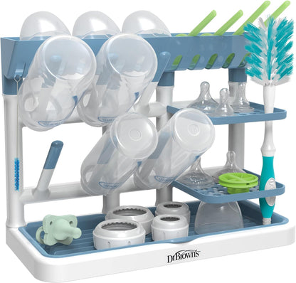 Dr. Brown's Baby Bottle Drying Tower, Stand-Up Countertop Drying Rack with Organized Storage for Baby Essentials, Space Saving Vertical Rack, Gray/White