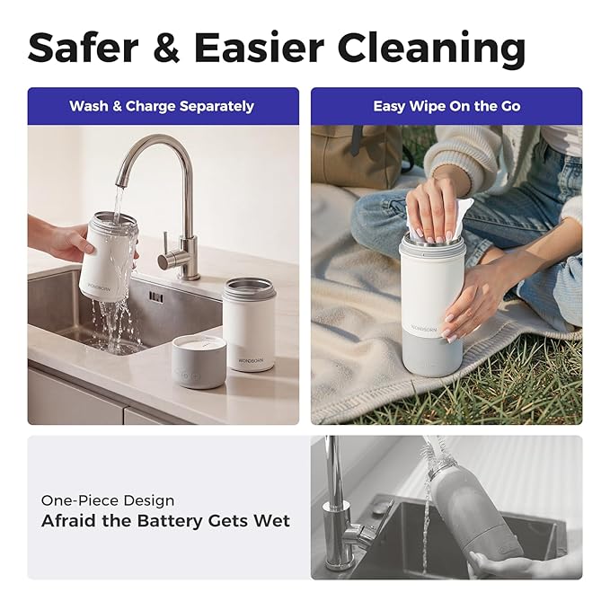 Portable Bottle Warmer for Travel, Dishwasher Safe, 3X Faster & Even Heating, 8 Feeds per Charge, 17oz, 1℉ Precise Adjust, Thaw, Keep Warm, Use While Charging, for Breastmilk & Formula