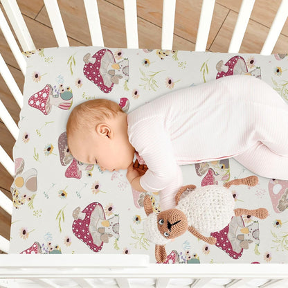 Fitted Crib Sheets White Bears with Clouds Stretchy Portable Playard Sheets for Baby Toddler, Breathable Soft Mini Crib Mattress 39 x 27 in for Boys and Girls