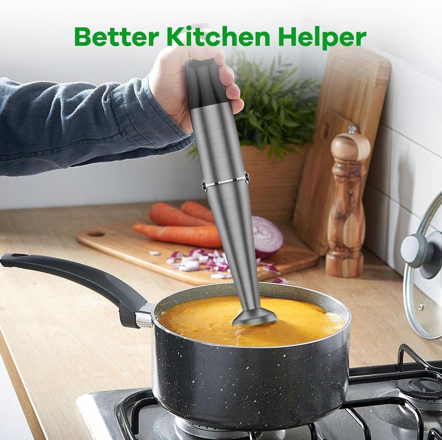 Turelar Immersion Blender Handheld Corded Hand Blenders Set 1100W, Trigger Variable Speed 5 in 1 Stick Emulsifier with Chopper, Whisk and Frother for Soup, Baby Food and Smoothies, Orange