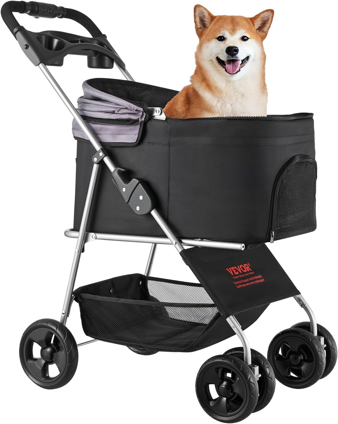 VEVOR Pet Stroller, 44 lbs Weight Capacity, Foldable Dog Cart, 4 Wheels Cats Stroller with Mesh Windows & Revrsible Handle, Portable Pet Carrier with Brake, for Small to Medium Pets