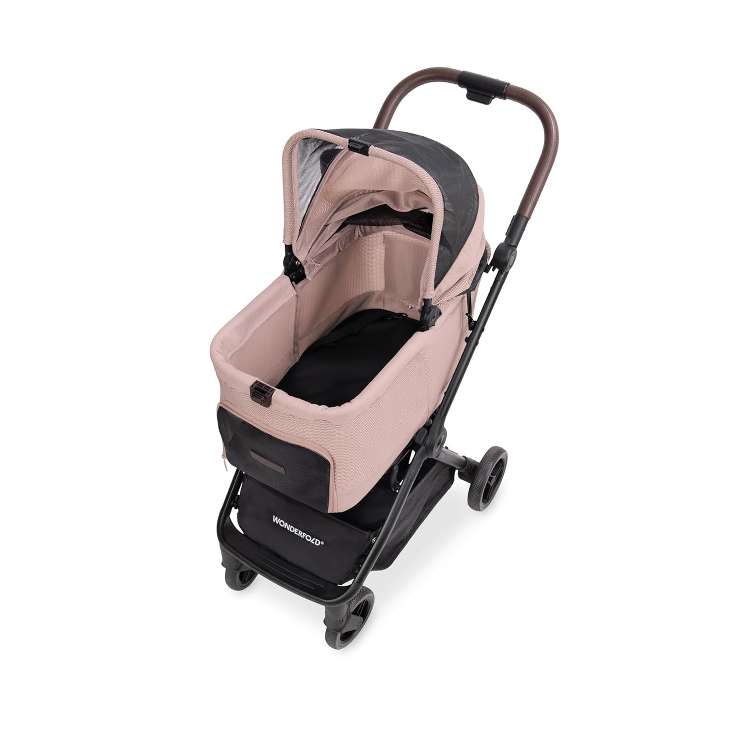 WonderFold Bella Pet Stroller - Autofold Design with Lightweight Aluminum Frame, Breathable Carriage Fabrics and Canopy, Safety Tethers & Easy-Clean Interior - Graphite Black
