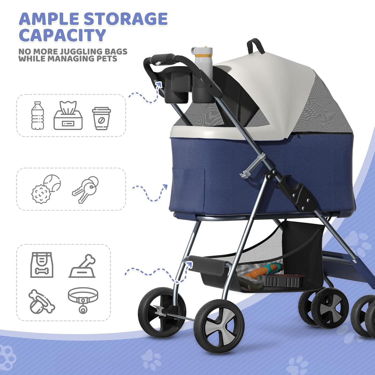 Magshion Compact Pet Stroller for Small-Medium Dogs/Cats up to 22lbs, 4-Wheel Lightweight Umbrella Shaped Portable Puppy Travel Jogger with Breathable Mesh, Cup Holder & Rear Storage, Black