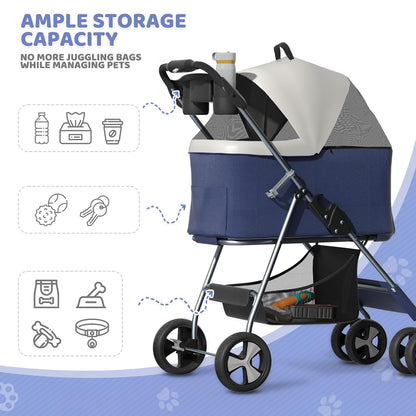 Magshion Compact Pet Stroller for Small-Medium Dogs/Cats up to 22lbs, 4-Wheel Lightweight Umbrella Shaped Portable Puppy Travel Jogger with Breathable Mesh, Cup Holder & Rear Storage, Black