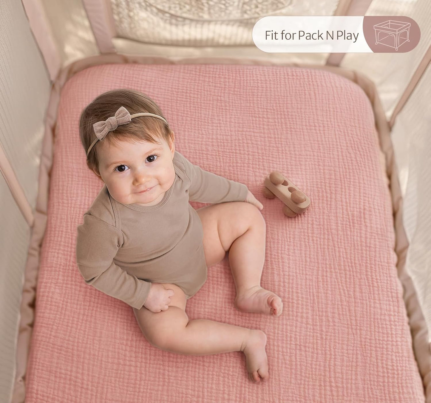 Blissful Diary Muslin Bassinet Sheets for Baby Girls Boys, Boho Soft Cotton Fitted for Oval Hourglass Rectangle Mattress, 2 Pack(Sunshine&Brown)