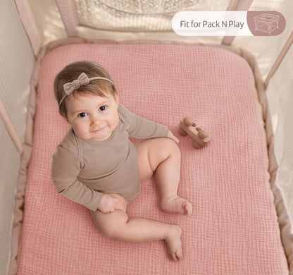 Blissful Diary Muslin Bassinet Sheets for Baby Girls Boys, Boho Soft Cotton Fitted for Oval Hourglass Rectangle Mattress, 2 Pack(Sunshine&Brown)