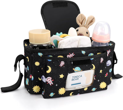Accmor Universal Stroller Organizer with Insulated Cup Holder and Shoulder Strap, Stroller Caddy Bag Stroller Cup Holder Attachment for Uppababy, Baby Jogger, Britax Strollers, Black