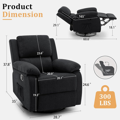 Korser Recliner Chair, 360 Swivel Rocker Chair for Adults, Small Rocking Recliner for Small Spaces, Upholstered Fabric Glider Recliner Nursery