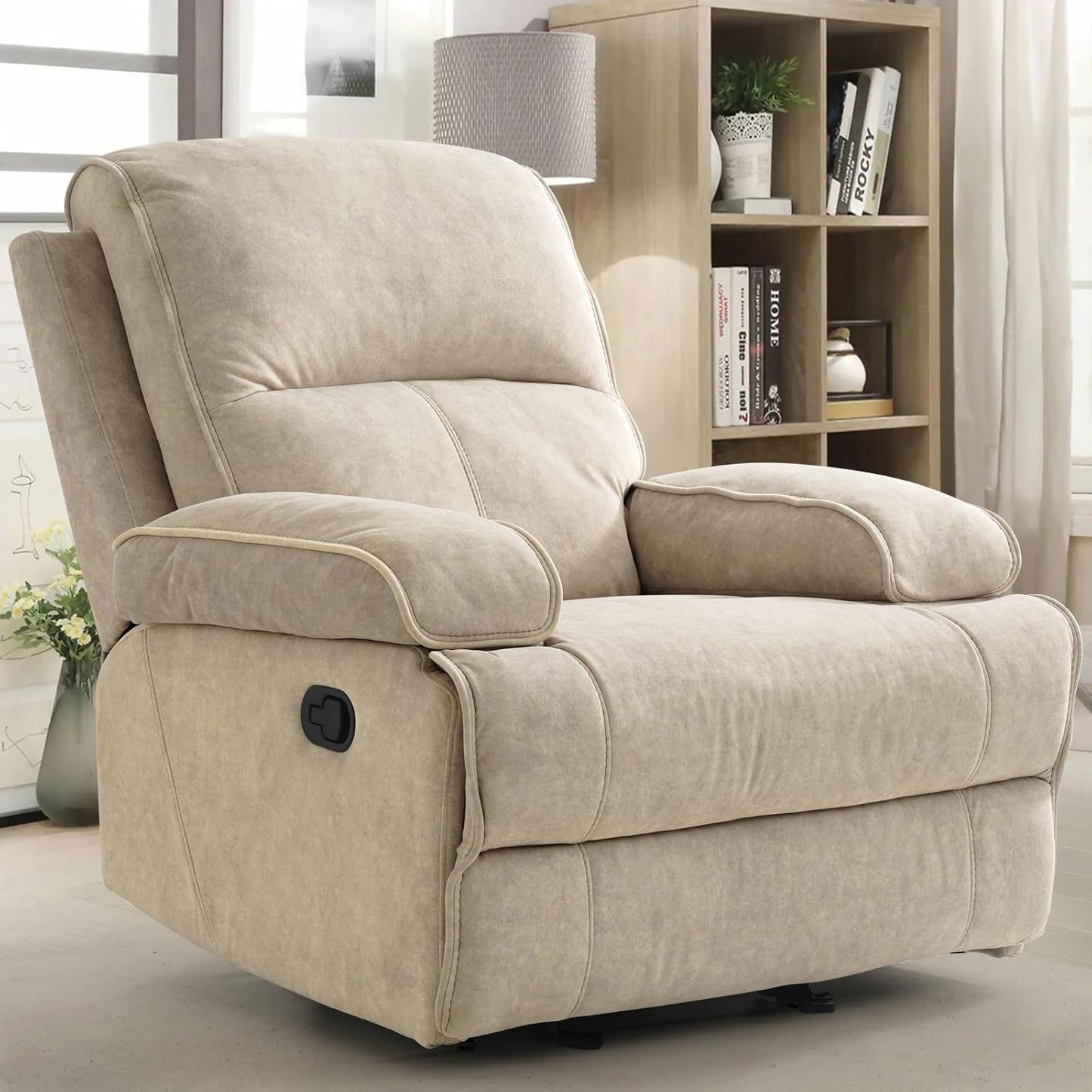 Swivel Rocker Recliner Chair for Adults, High Back Fabric Recliner with Deep Seat, Manual Glider for Living Room & Nursery, Grey