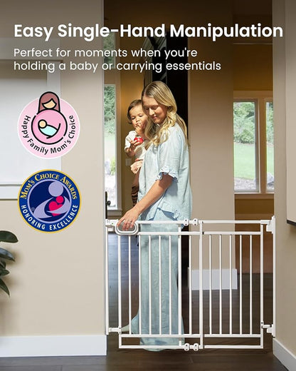 Grownsy Baby Gate for Stairs- No Bottom Bar, 29.8” to 43.5” for Child and Pet, Dog Gate with Auto-Close & One-Hand Operation, Hardware-Mounted (Drill Needed) Installation for Doorways and Indoor Use