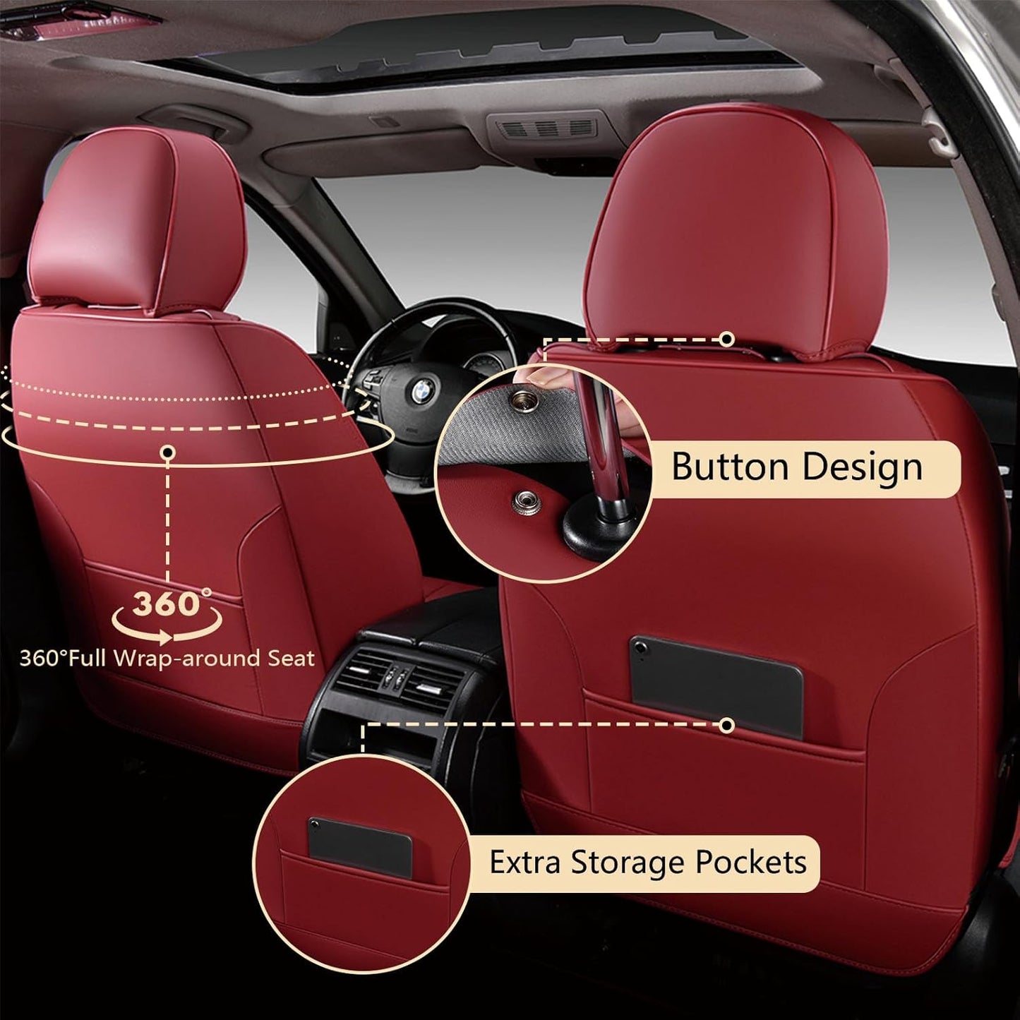 FLORICH Car Seat Covers, Brown Leather Seat Covers for Cars, Faux Nappa Leather Automotive Seat Protectors, Car Seat Cushions Universal Fit for Most Sedans SUVs Trucks - Brown