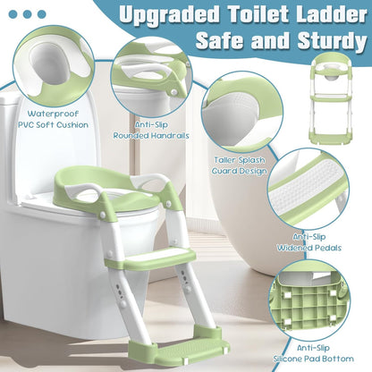 Potty Training Seat, Toddler Potty Training Toilet with Step Stool Ladder for Kids Boys Girls, 3 in 1 Foldable Toilet Seat Potty Chair with Urinals, Splash Guard, Handles, Anti-Slip Pad,Grey