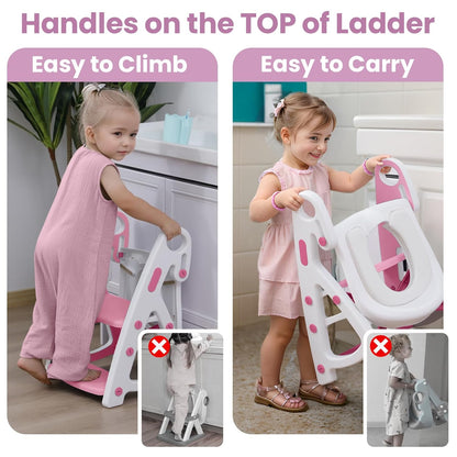 Potty Training Seat, Primlect Upgrade Ultra-Stable Toddler Toilet Seat for Kids Boys Girls, 2 in 1 Potty Training Toilet with Step Stool, Adjustable Seat and Ladder, Non-Slip Pad, Splash Guard (Grey)
