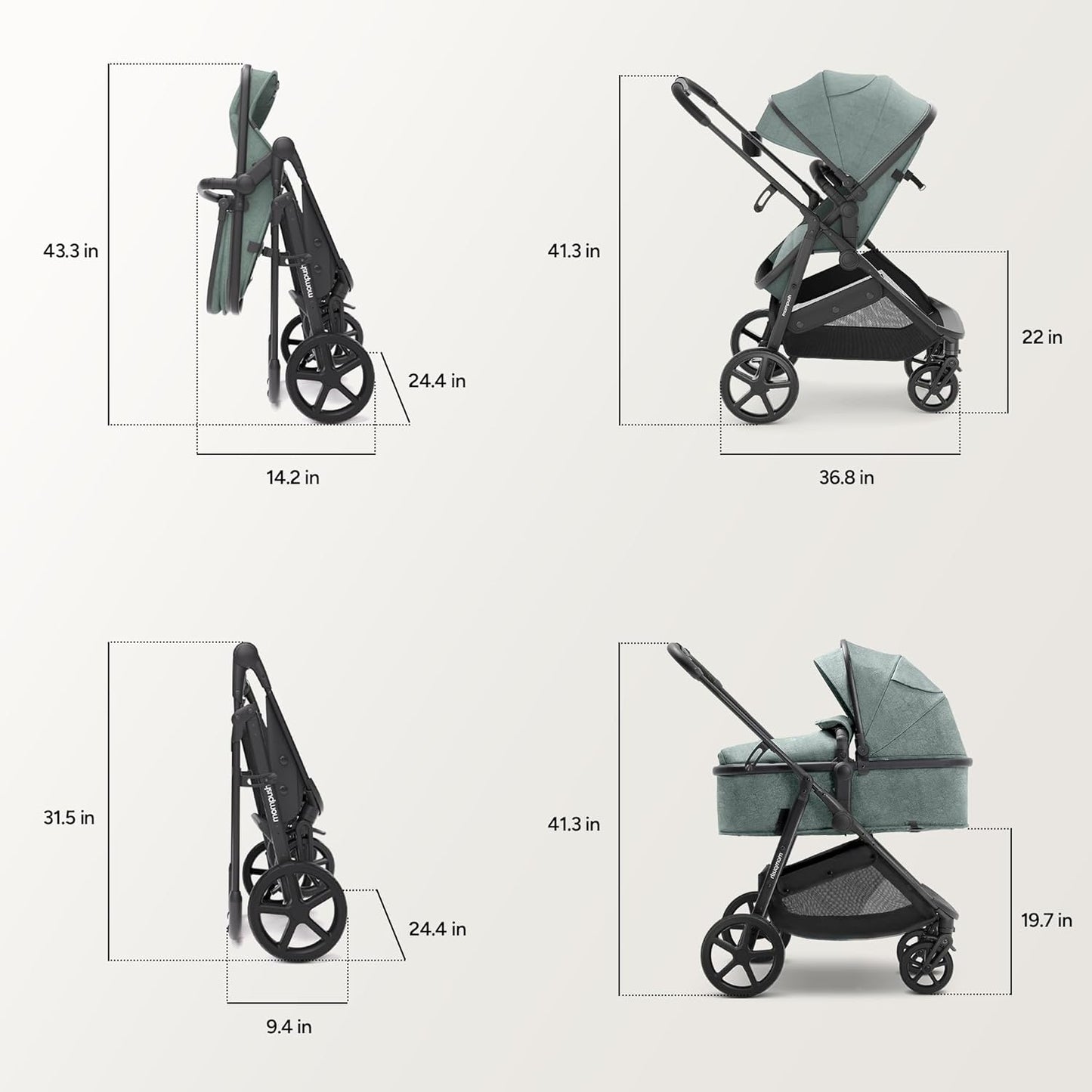 Mompush Baby Stroller, Convertible 2-in-1 with Bassinet Option, Infant Car Seat Compatible, Includes Adapter - Sturdy Full-Size Infant Stroller for Family Adventures