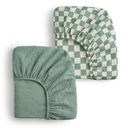 Blissful Diary Muslin Bassinet Sheets for Baby Girls Boys, Boho Soft Cotton Fitted for Oval Hourglass Rectangle Mattress, 2 Pack(Sunshine&Brown)