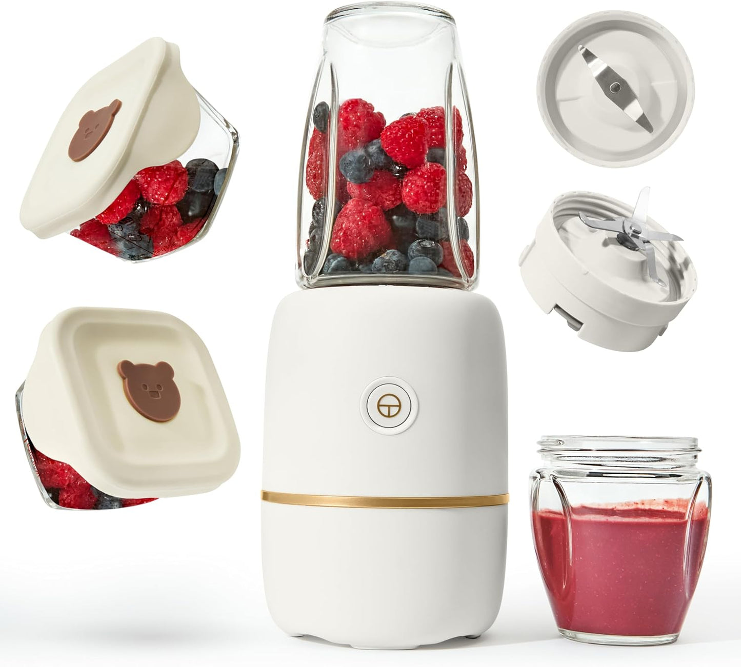 Bubble Blender, Baby Food Maker & Puree Blender with 2 Borosilicate Glass Cups, Compact Baby Bullet for Smoothies, Hands-Free One-Touch, 200W Motor, Rose